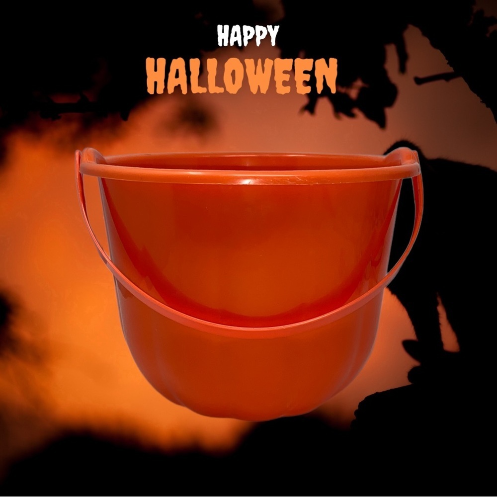 Halloween Pumpkin Pal Bucket. With Handle 8”x 6.5” - Picture 2 of 4